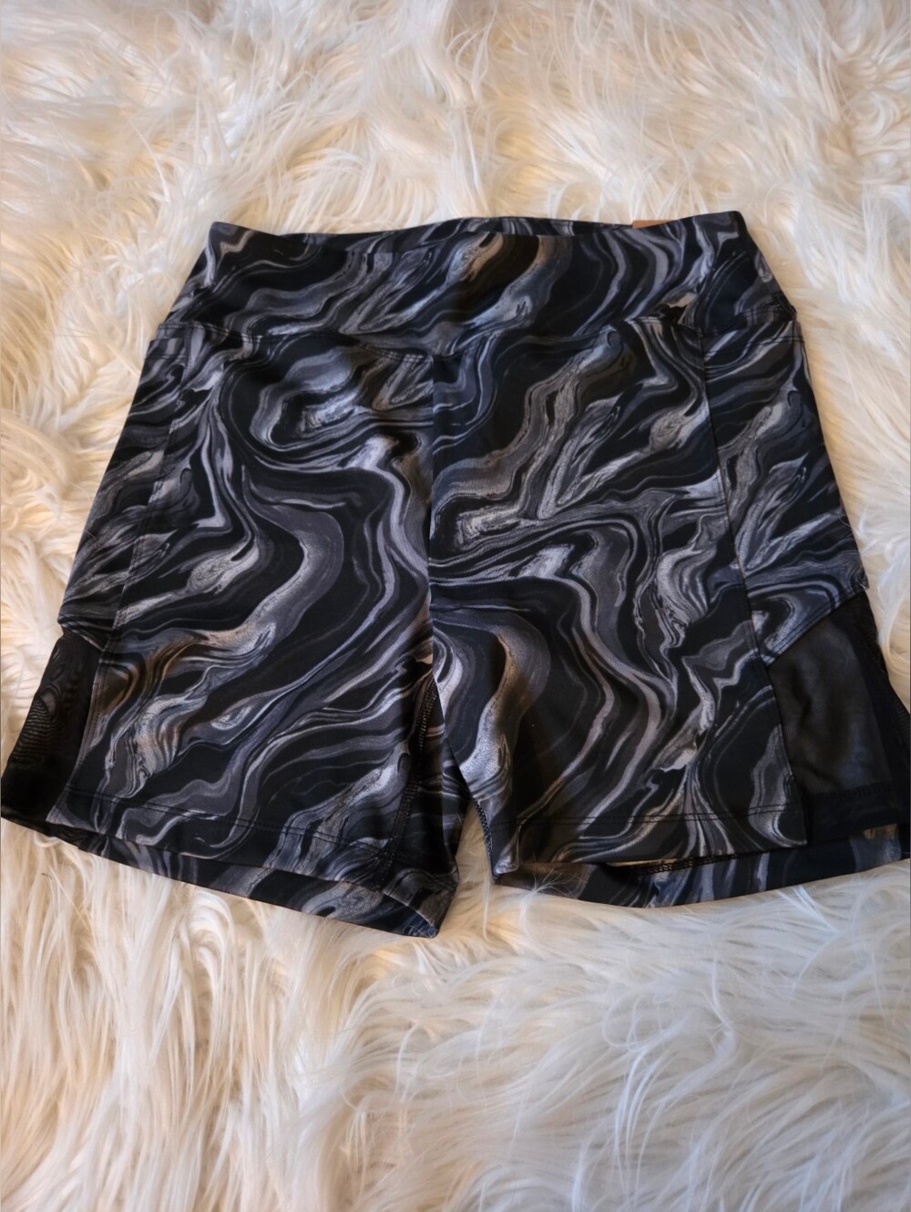 Victoria's Secret PINK Black and Gray Marble-Print Bike Shorts